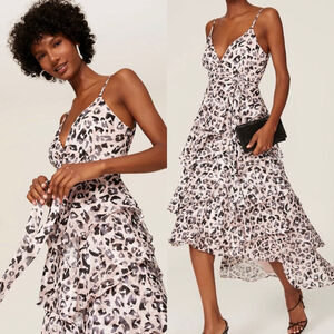 Hutch Elsa Animal Print Wrap High Low Midi Dress
